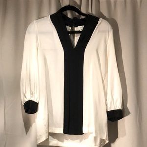 (BOGO 1/2 Off) Kate Spade Cream Black v neck silk blouse